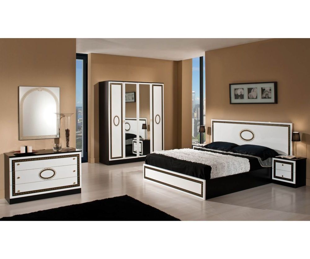 Dima Mobili Paris Black And White Bedroom Set With 4 Door Wardrobe Throughout Black And White Wardrobes Set (View 17 of 20)