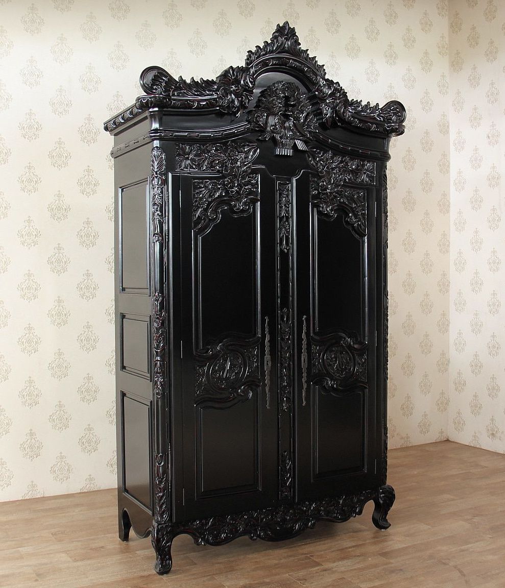 Distressed Black French Rococo 2 Door Cabinet | Goth Home Decor, Dark Home  Decor, Gothic Furniture For Black French Style Wardrobes (View 8 of 20)