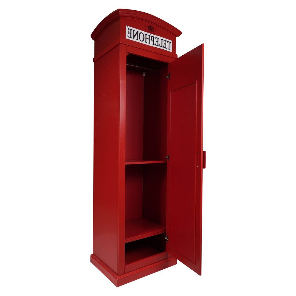 Dmora Wardrobe London Telephone Booth With 3 Shelves And Mirror Door. Made  In Italy. Bedroom Wardrobe. Cm 68x55h215. Color Red Red| Bricoinn Within Telephone Box Wardrobes (Gallery 7 of 20)