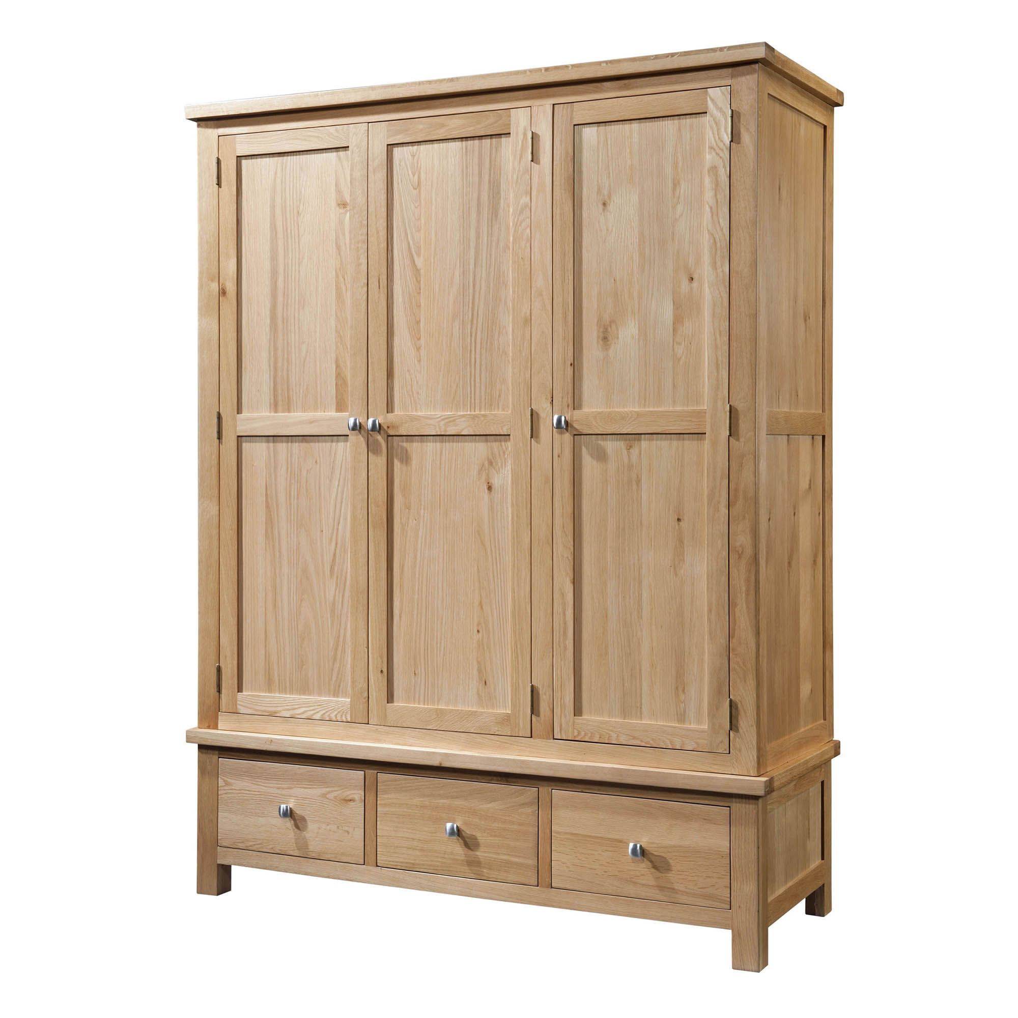 Dorchester Oak 3 Door, 3 Drawer Wardrobe | Pine And Oak Pertaining To Double Rail Oak Wardrobes (View 12 of 20)