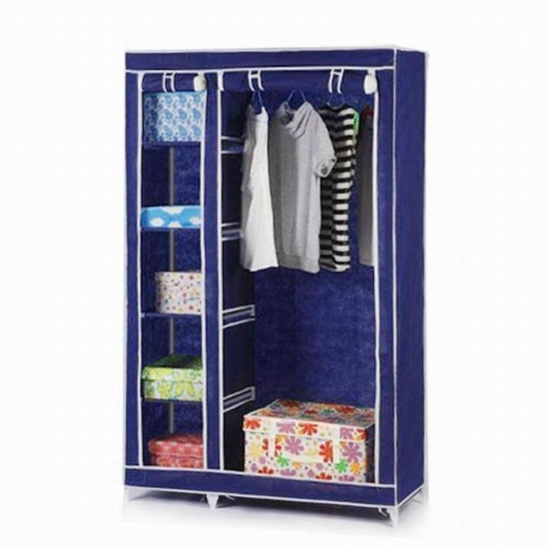 Double Canvas Wardrobe – Perfect For Extra Storage In Blue Pertaining To Double Rail Canvas Wardrobes (View 3 of 20)