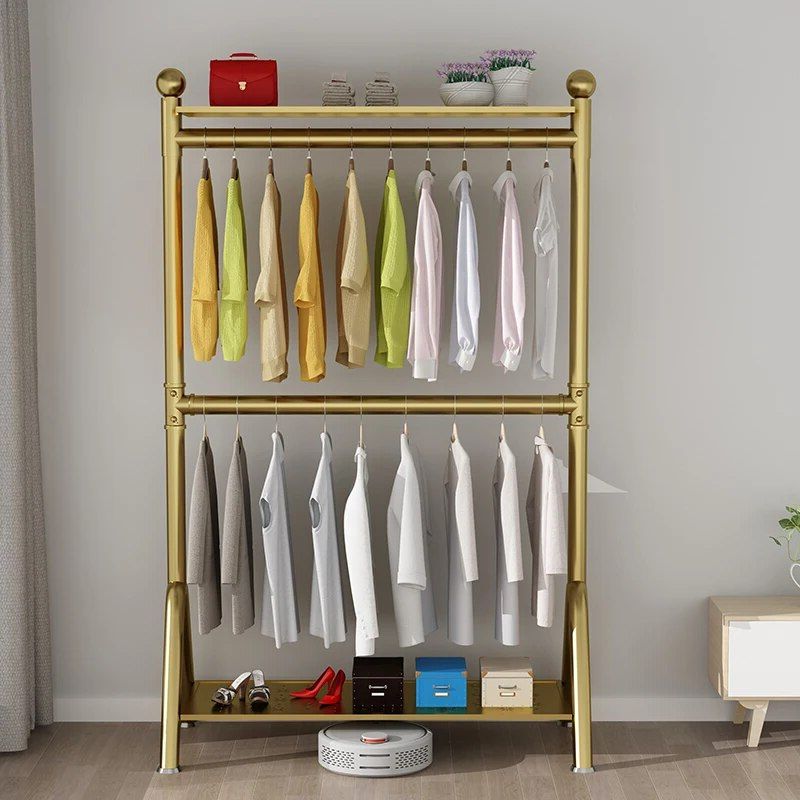 Double Drying Rack Clothes Rail Bedroom Simple Up And Down Drying Rack  Clothes Shoes Bag Storage Rack – Aliexpress Within Double Up Wardrobes Rails (View 6 of 20)