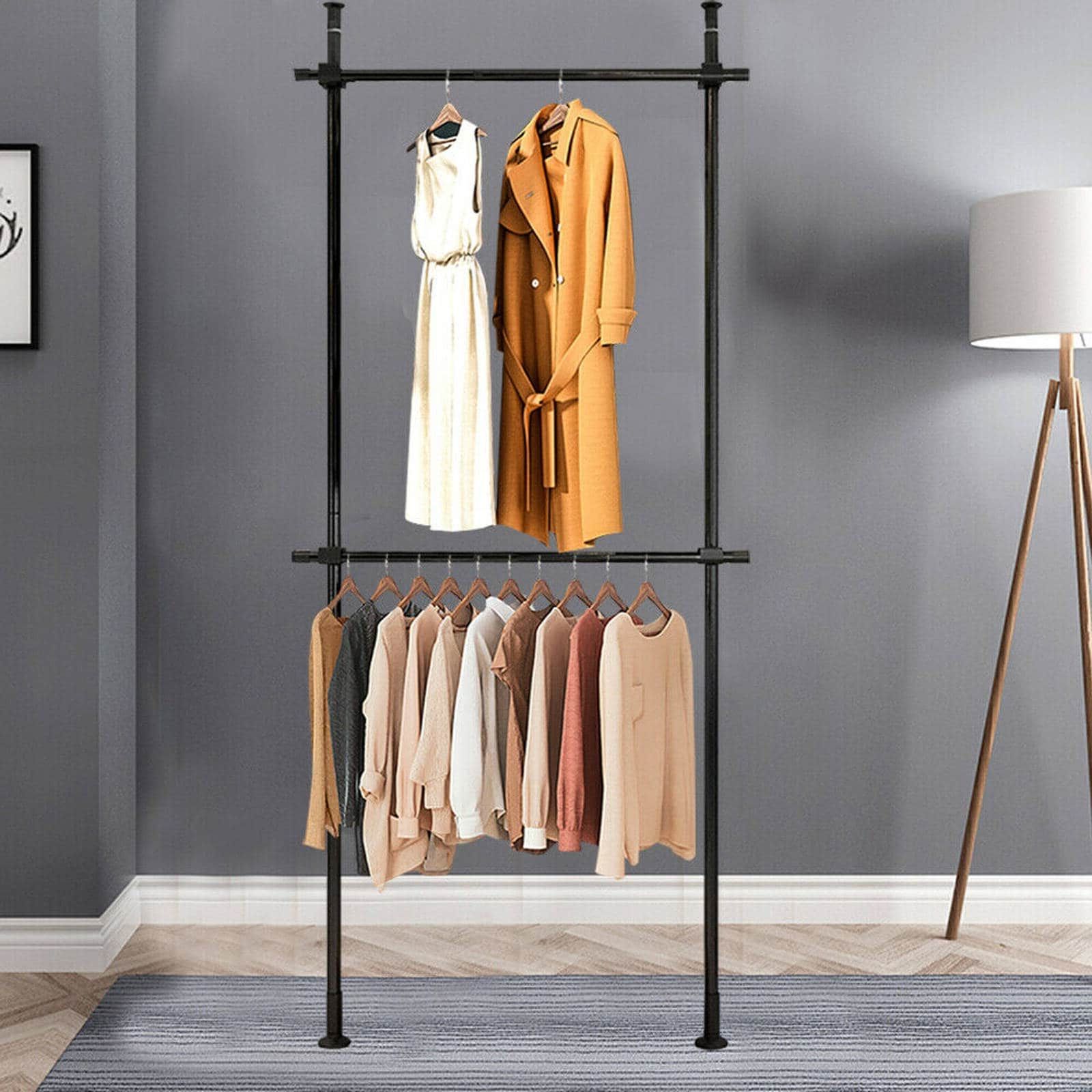 Double Rod Closet Organizer Black Adjustable Garment Rack – On Sale – Bed  Bath & Beyond – 36212474 With 2 Tier Adjustable Wardrobes (Gallery 16 of 20)