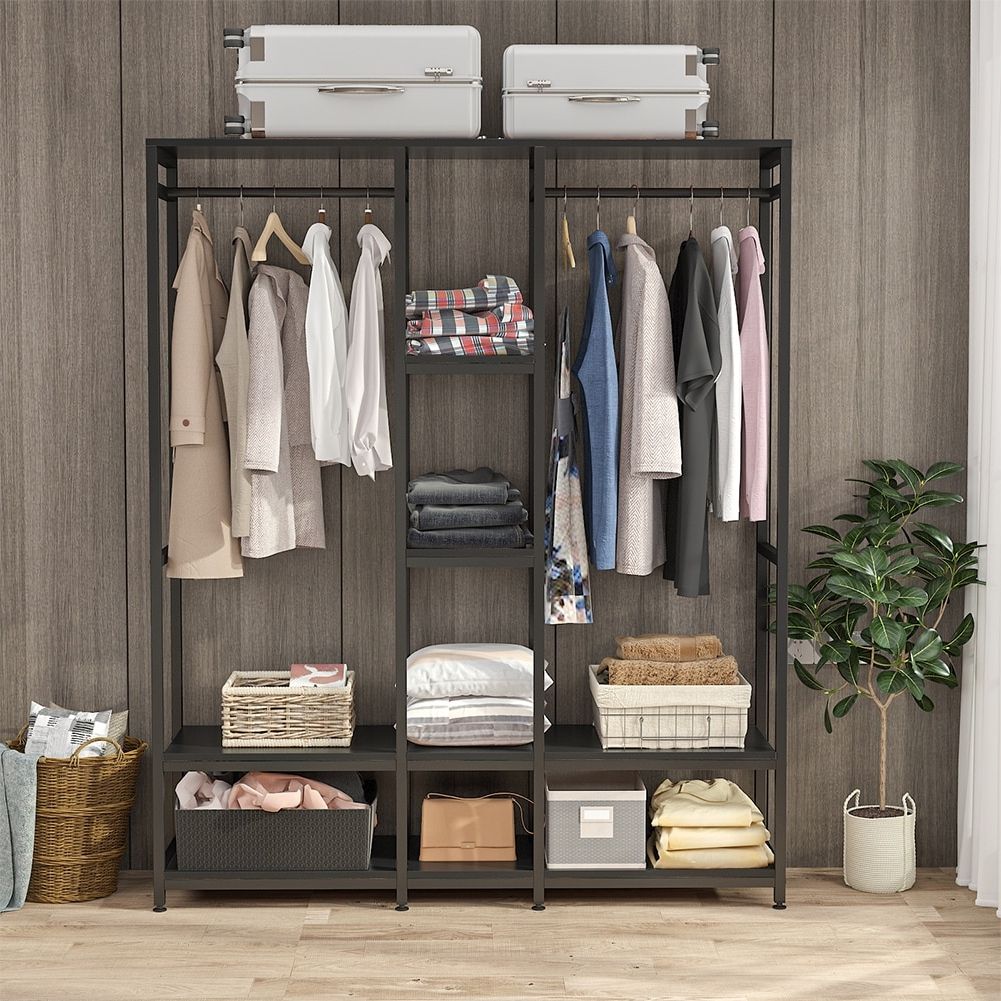 Double Rod Free Standing Closet Organizer,heavy Duty Clothe Closet Storage  With Shelves, – On Sale – Bed Bath & Beyond – 32137592 For Wardrobes With Cover Clothes Rack (Gallery 14 of 20)