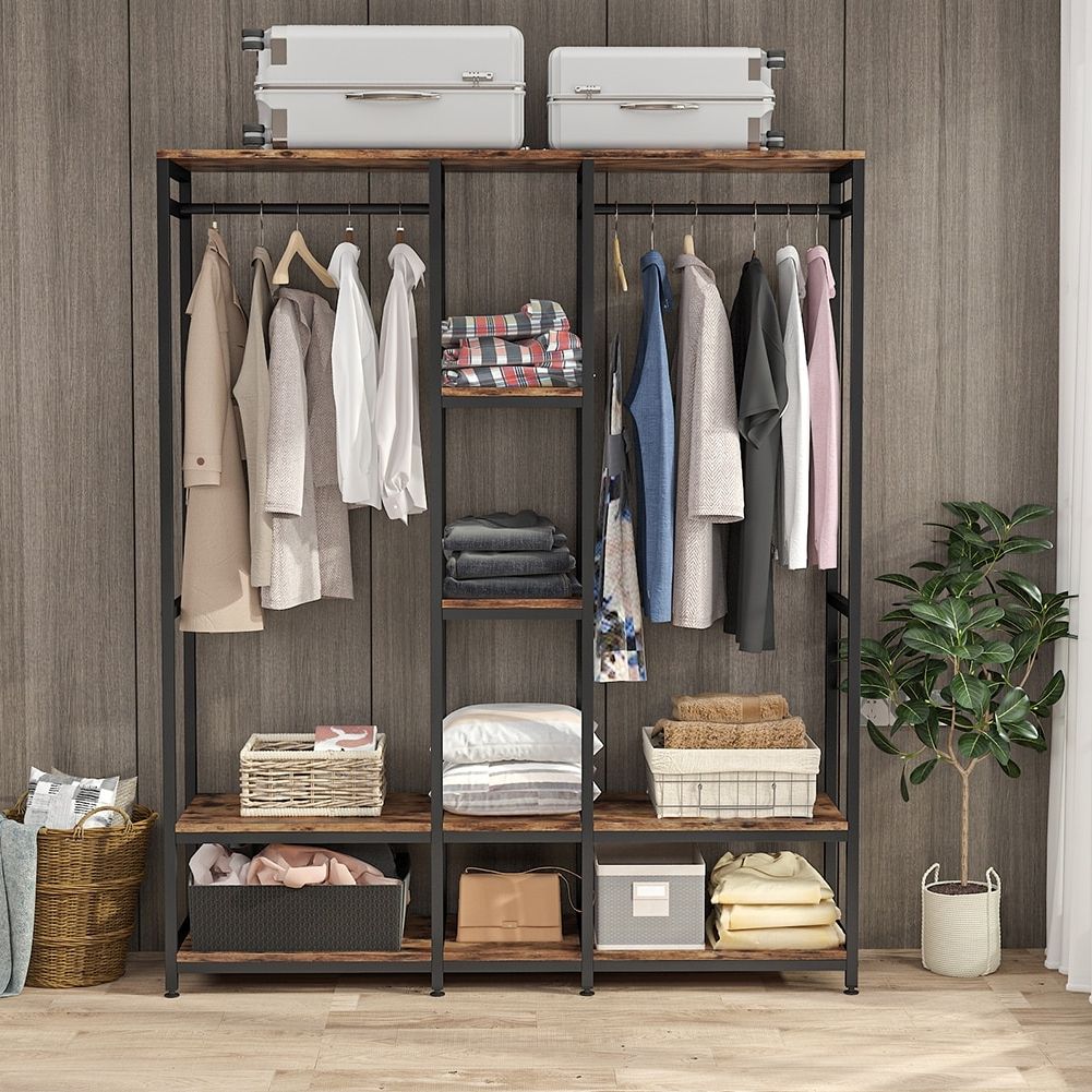 Double Rod Free Standing Closet Organizer,heavy Duty Clothe Closet Storage  With Shelves, – On Sale – Bed Bath & Beyond – 32137592 Regarding Clothes Organizer Wardrobes (View 5 of 20)