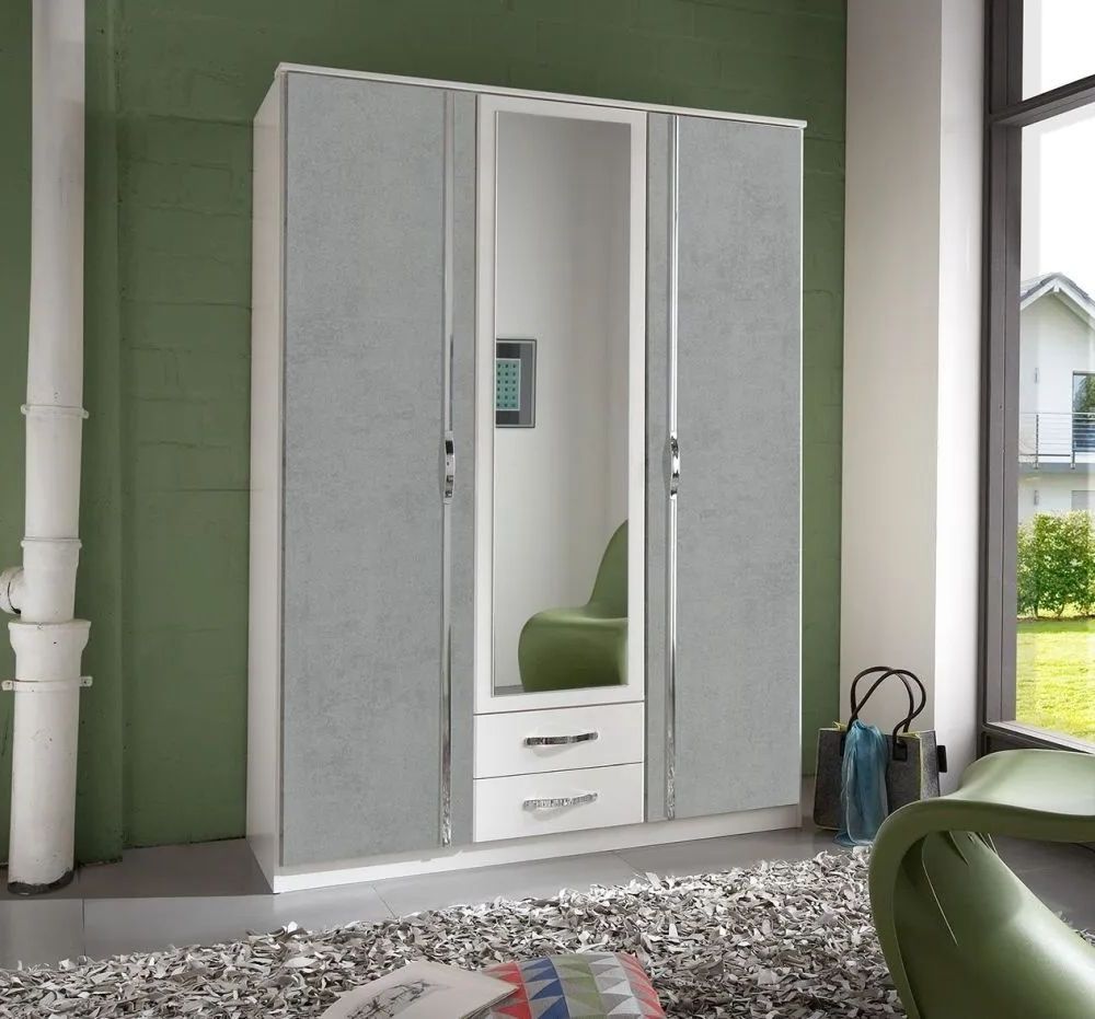 Duo 3 Door Combi Wardrobe, German Made White & Grey Mirrored Front Triple  Wardrobe – Cfs Furniture Uk Within Triple Mirrored Wardrobes (Gallery 10 of 20)