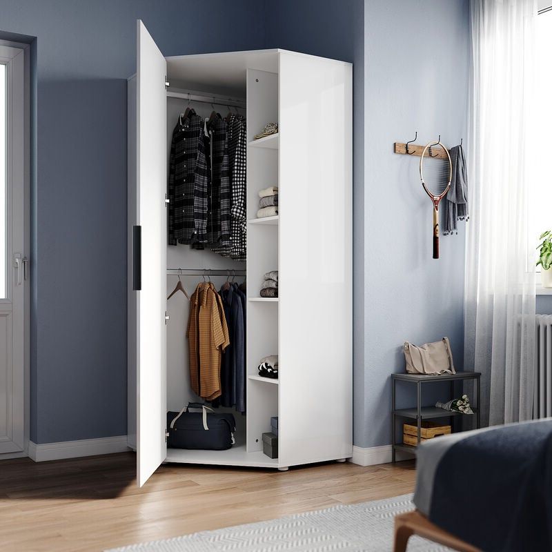 Elegant Modern Design Corner Wardrobe White High Gloss Bedroom Furniture  800 X 800 X 1860 Mm With Shelves, Hanging Rails Regarding White Gloss Corner Wardrobes (View 7 of 20)
