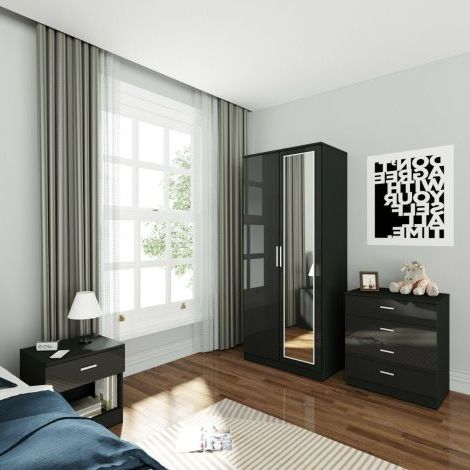 Elegant Soft Close 2 Door Wardrobe High Gloss Black 1780x760x450mm Bedroom  Furniture In Gloss Black Wardrobes (Gallery 17 of 20)