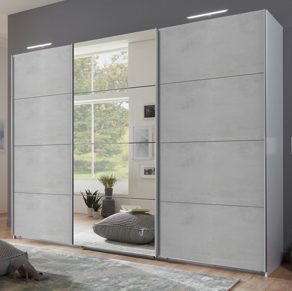 Elegate Sliding Wardrobe 3 Door Light Grey With Mirror | 270cm Intended For 3 Doors Wardrobes With Mirror (View 2 of 20)