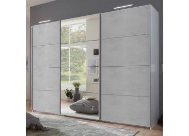 Elegate Sliding Wardrobe 3 Door Light Grey With Mirror | 270cm Intended For Grey Wardrobes (View 12 of 20)