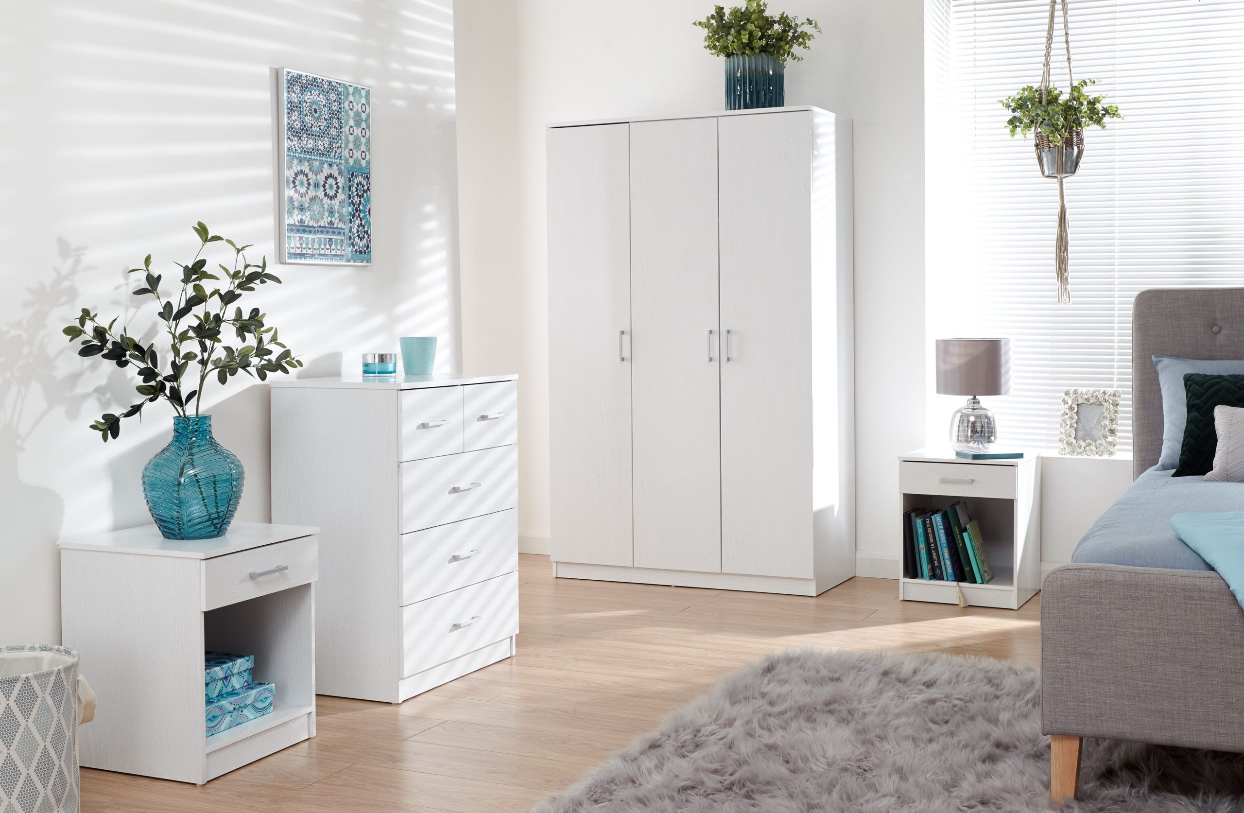 Elgin 4 Piece Bedroom Set Wardrobe Chest & Bedsides | White | Oak World With Cheap White Wardrobes Sets (View 17 of 20)