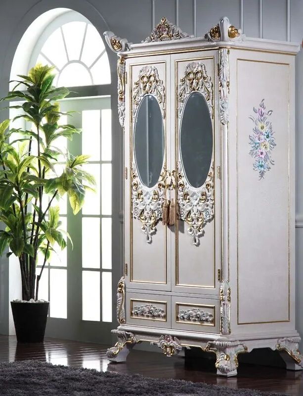 European Baroque Rococo Style Furniture Solid Wood Carved White Wardrobe  Two Door Wardrobe – Wardrobes – Aliexpress In Rococo Wardrobes (View 18 of 20)