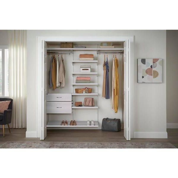 Everbilt Genevieve 6 Ft. White Adjustable Closet Organizer Double Long  Hanging Rod With Shoe Rack, 6 Shelves, And 2 Drawers 90751 – The Home Depot With Regard To 6 Shelf Wardrobes (Gallery 5 of 20)