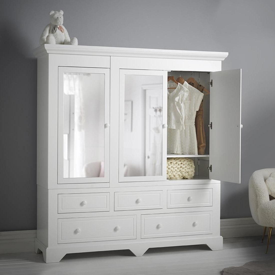 Evie Crabtree Mirrored 3 Door Combination Wardrobe | Luxury Children's  Furniture With Wardrobes And Chest Of Drawers Combined (Gallery 12 of 20)