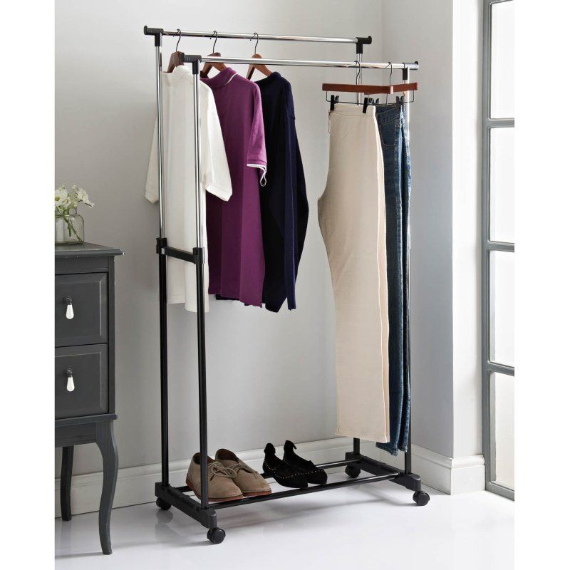 Extendable Double Garment Rail | Clothing Rails | B&m Stores Intended For Double Clothes Rail Wardrobes (View 13 of 20)
