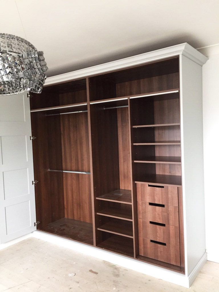Fitted White And Dark Wood Wardrobe – Stag Interiors Of Derbyshire Pertaining To Dark Wood Wardrobes With Drawers (Gallery 16 of 20)