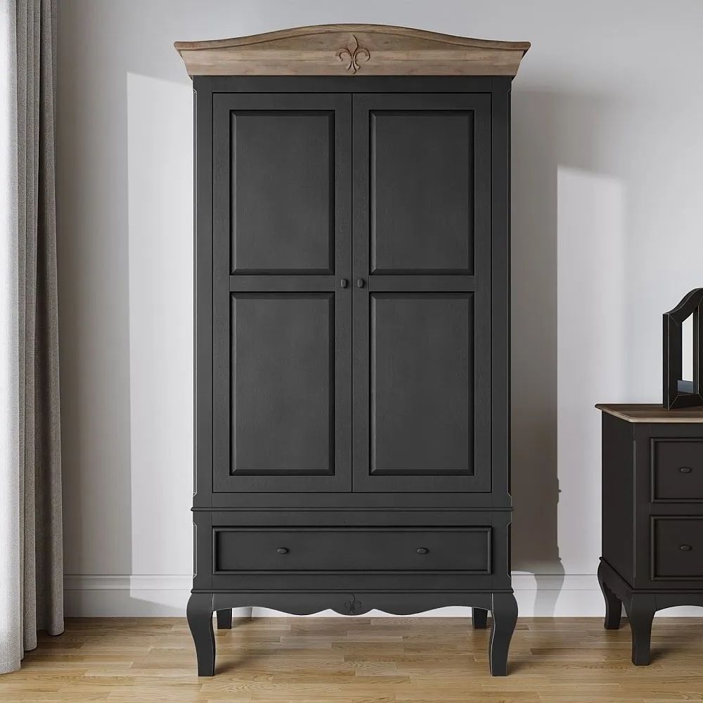 Fleur French Style Black 2 Door Wardrobe – Made In Solid Mango Wood – Cfs  Furniture Uk Throughout Black French Style Wardrobes (View 7 of 20)