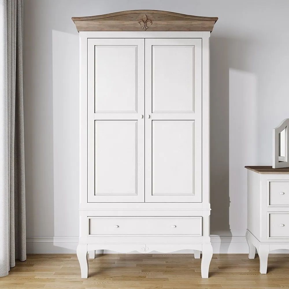 Fleur French Style White Shabby Chic 2 Door Wardrobe – Made In Solid Mango  Wood – Cfs Furniture Uk For Shabby Chic Wardrobes For Sale (View 8 of 20)