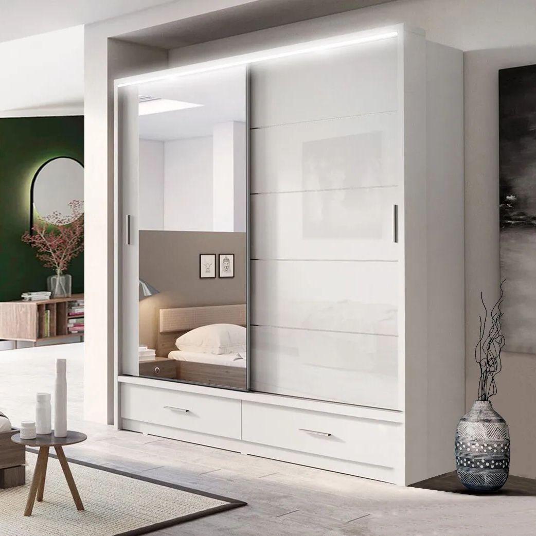 Florence High Gloss Sliding Door Wardrobe 2 Sizes 3 Colors. | Ebay Throughout White High Gloss Sliding Wardrobes (Gallery 16 of 17)
