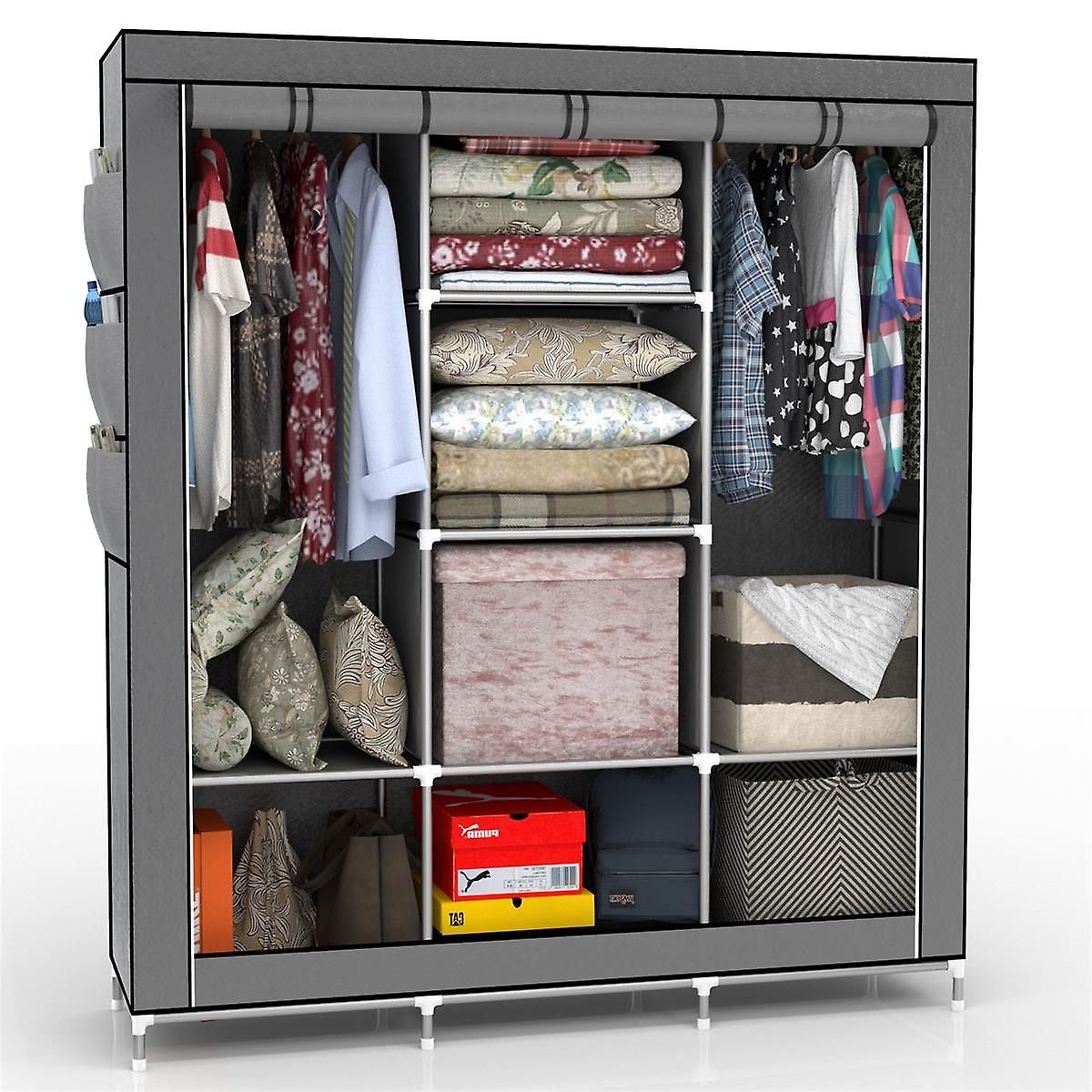 Folding Cabinet 130x175x45 Cm – With Zipper Fabric Cabinet Wardrobe With Clothes  Rail, Compartments And Side Pocket | Fruugo It Within Rail Clothes Storage Cupboard Wardrobes (Gallery 1 of 20)