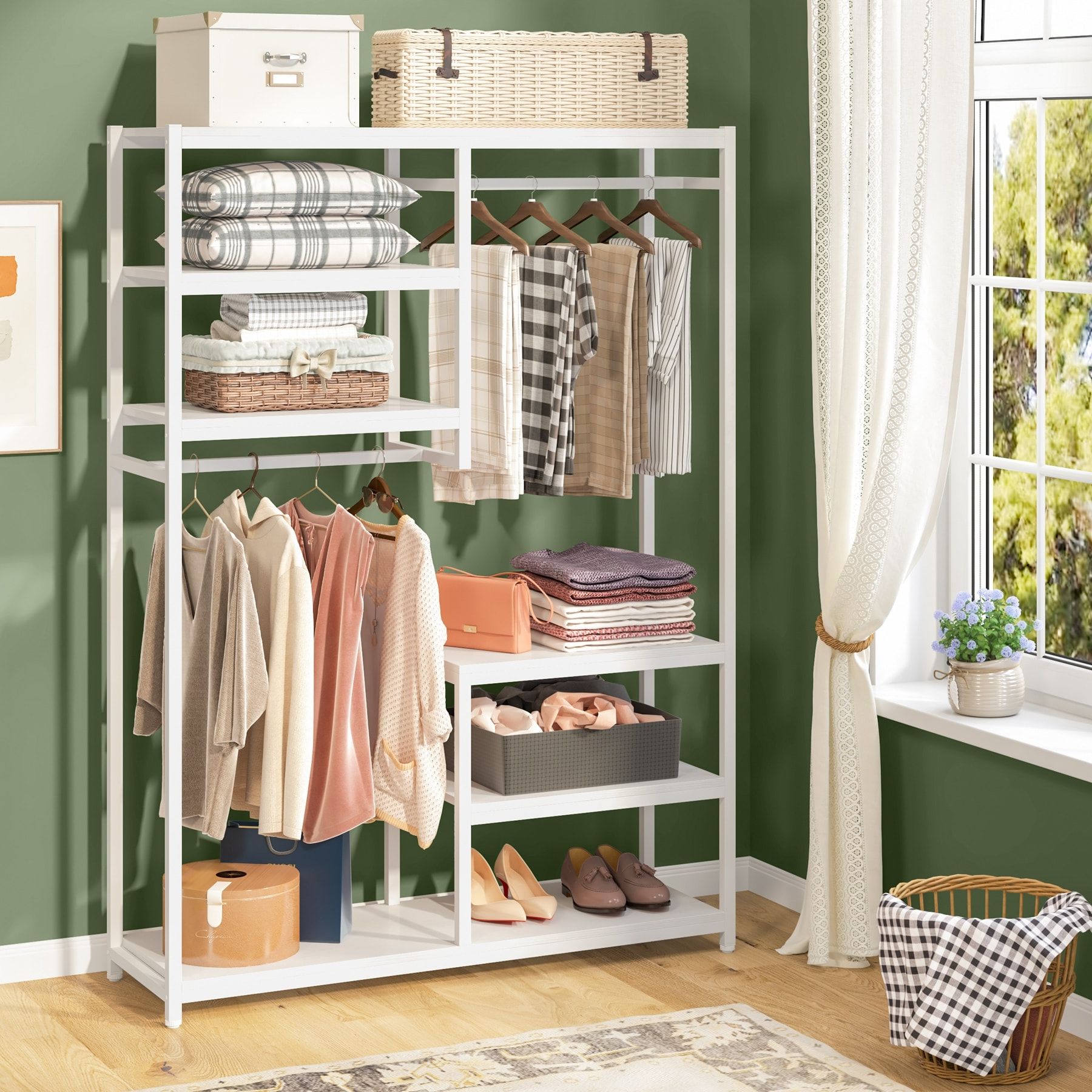 Free Standing Closet Organizer Double Hanging Rod Clothes Garment Racks –  Bed Bath & Beyond – 30537676 For Standing Closet Clothes Storage Wardrobes (View 17 of 20)