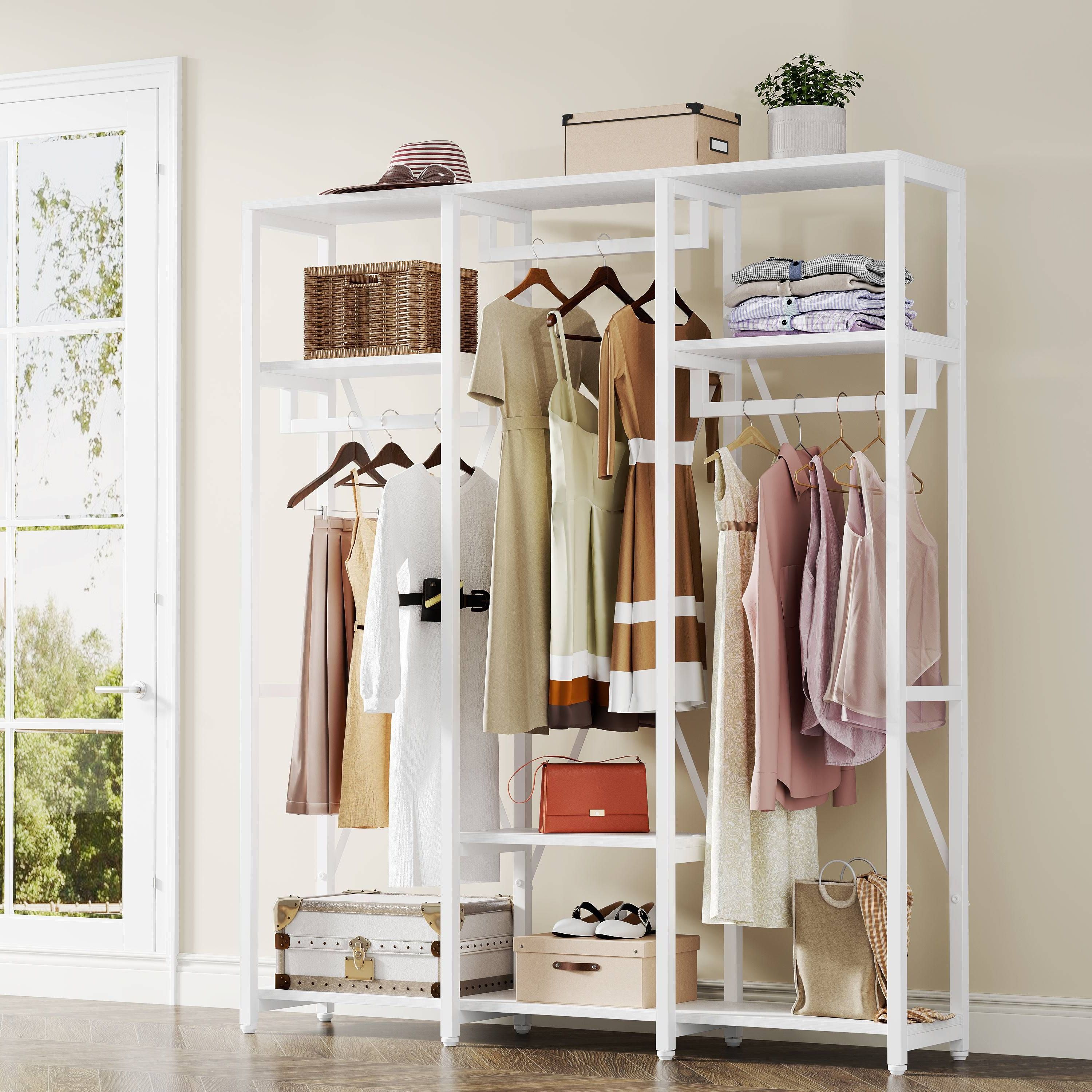 Freestanding Closet Organizer, Industrial 3 Rod Garment Rackwhite In 2023 |  Free Standing Closet, Closet Organization, Garment Racks With Regard To Wardrobes With 3 Hanging Rod (View 16 of 20)