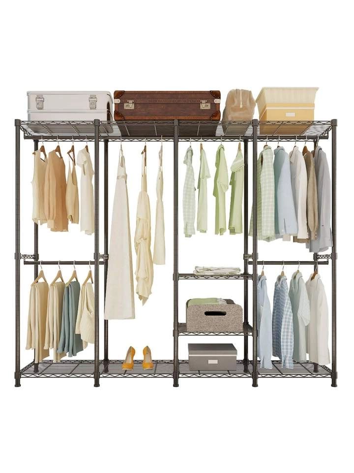 Freestanding Closet Wardrobe,wire Garment Rack Heavy Duty Clothes Rack, Closet Organizer Metal Garment Rack Portable Clothes Hanger Home Shelf (5  Rows Of Hanging Bar Plus 7 Layers Of Shelves With 1 Row Of For Wire Garment Rack Wardrobes (View 17 of 20)