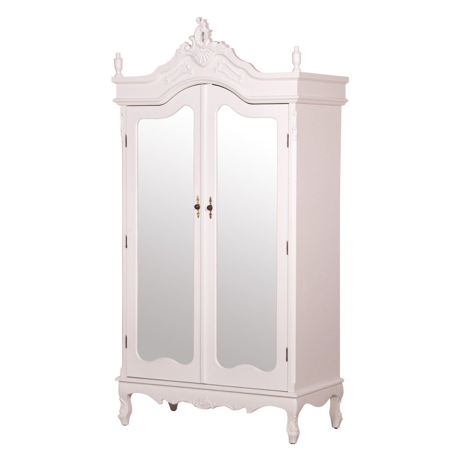 French Antique White Chateau Shabby Chic Mirrored Double Armoire Wardrobe |  Ebay For French Shabby Chic Wardrobes (Gallery 14 of 20)