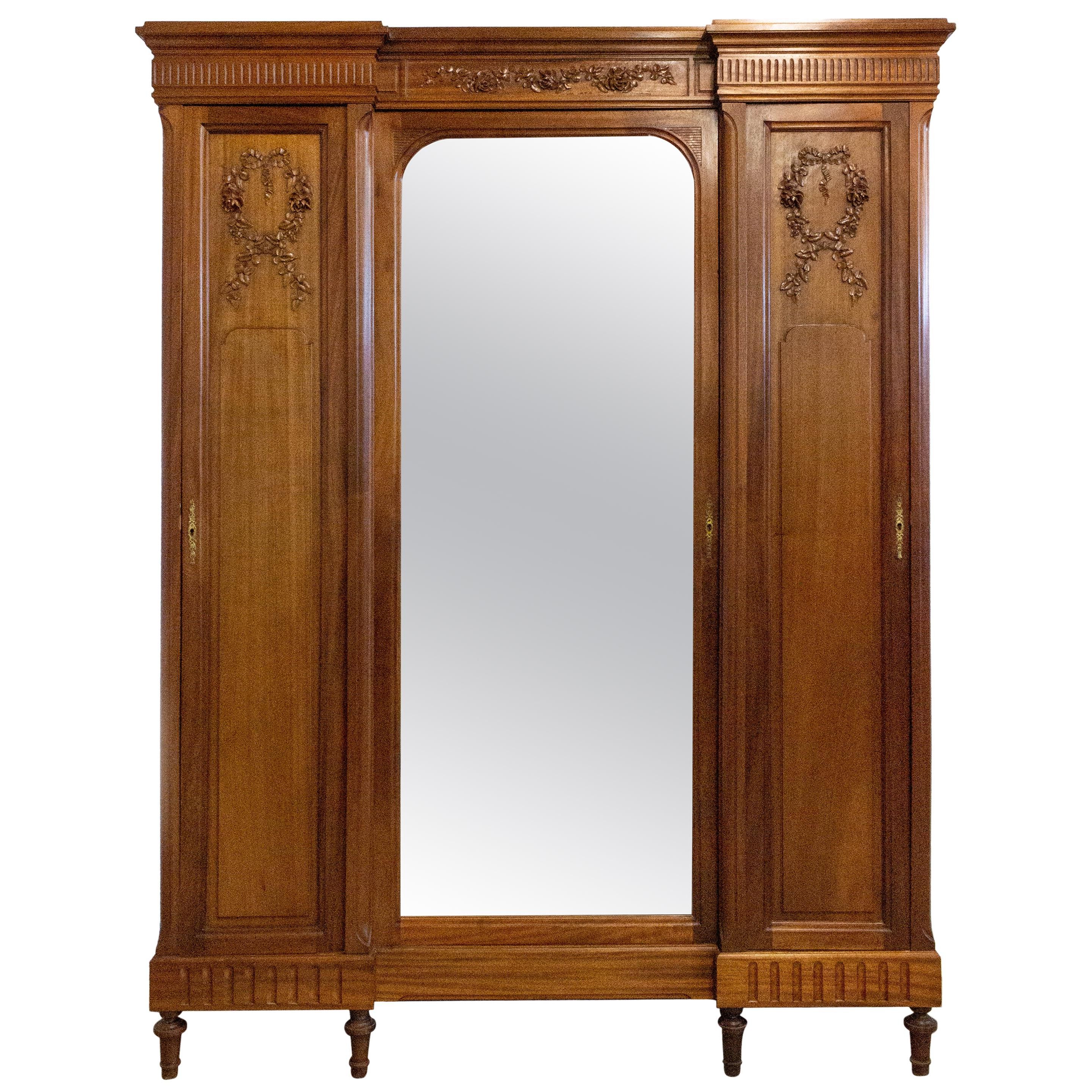 French Armoire Louis Xvi Mirror Door Exotic Wood Wardrobe, 1900 For Sale At  1stdibs | Antique Wardrobe Armoire With Mirror, Mirror Door Armoire,  Antique Armoire With Mirror Inside Armoire French Wardrobes (Gallery 14 of 20)
