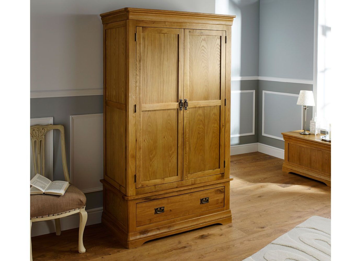 French Farmhouse Country Oak Double Wardrobe – Free Delivery | Top Furniture Inside Cheap Double Wardrobes (View 7 of 20)