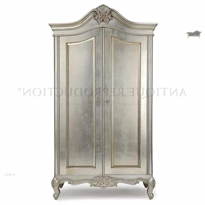 French Provincial Antique Armoire Wardrobe Cupboard Silver – Antique  Reproduction Shop For Silver French Wardrobes (View 8 of 20)