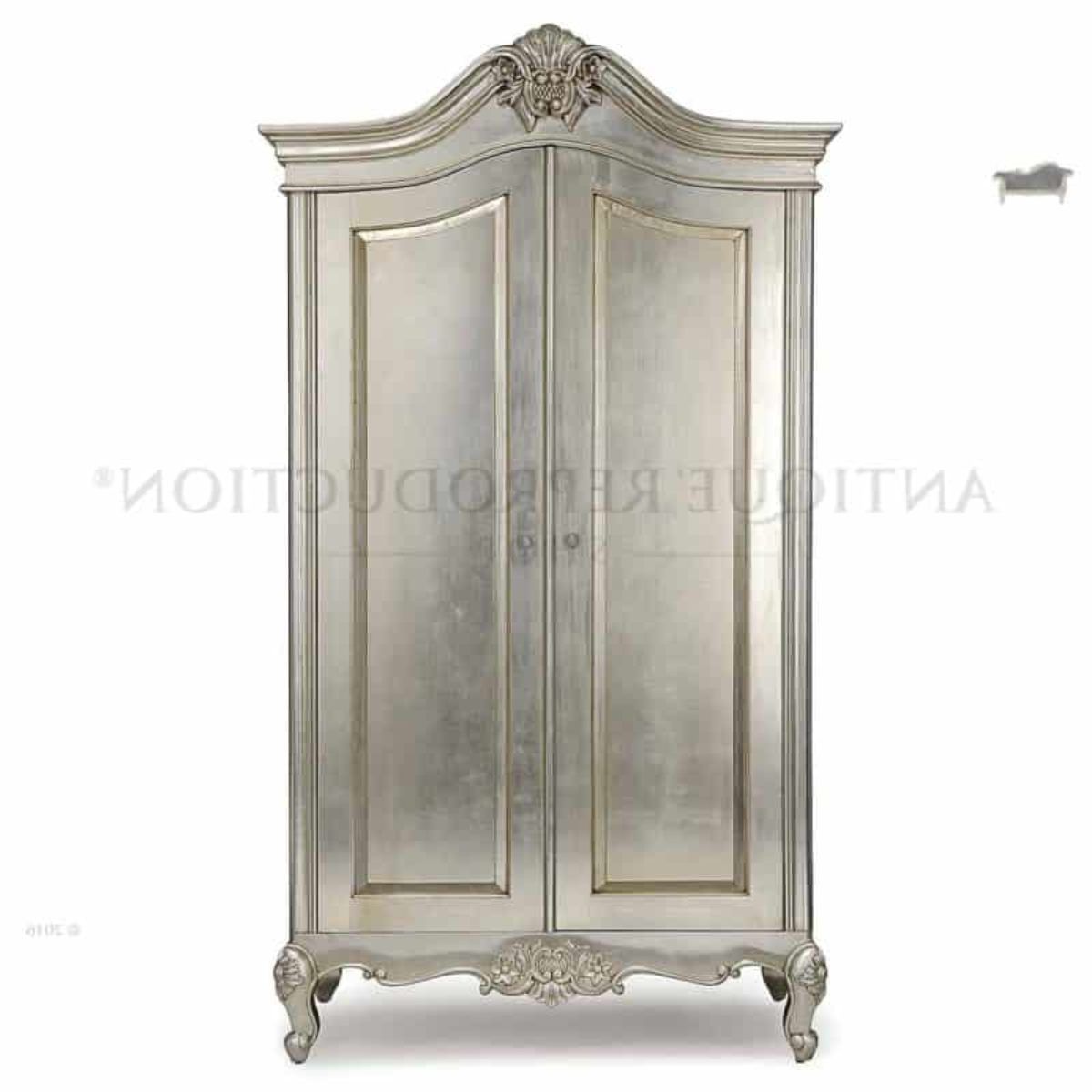 French Provincial Antique Armoire Wardrobe Cupboard Silver – Antique  Reproduction Shop Intended For French Armoires Wardrobes (View 18 of 20)