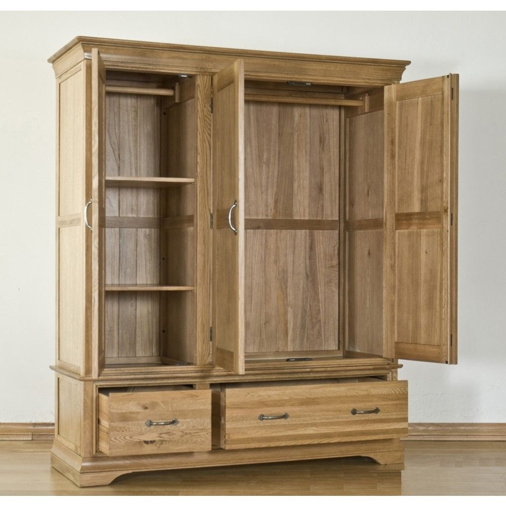 French Solid Oak Furniture Triple Wardrobe  Sale Intended For Triple Oak Wardrobes (View 6 of 20)
