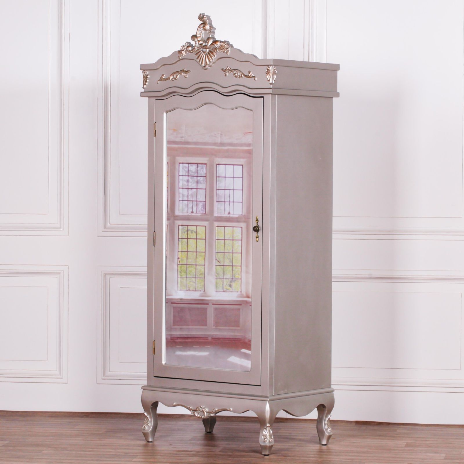 French Style Antique Silver Single Armoire Wardrobe Pertaining To Single French Wardrobes (View 5 of 20)