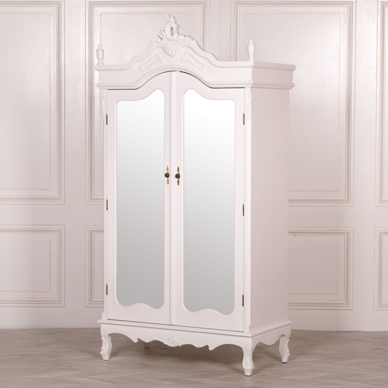French Style Wardrobe White Mirrored Double Armoire Inside Chic Wardrobes (View 12 of 20)