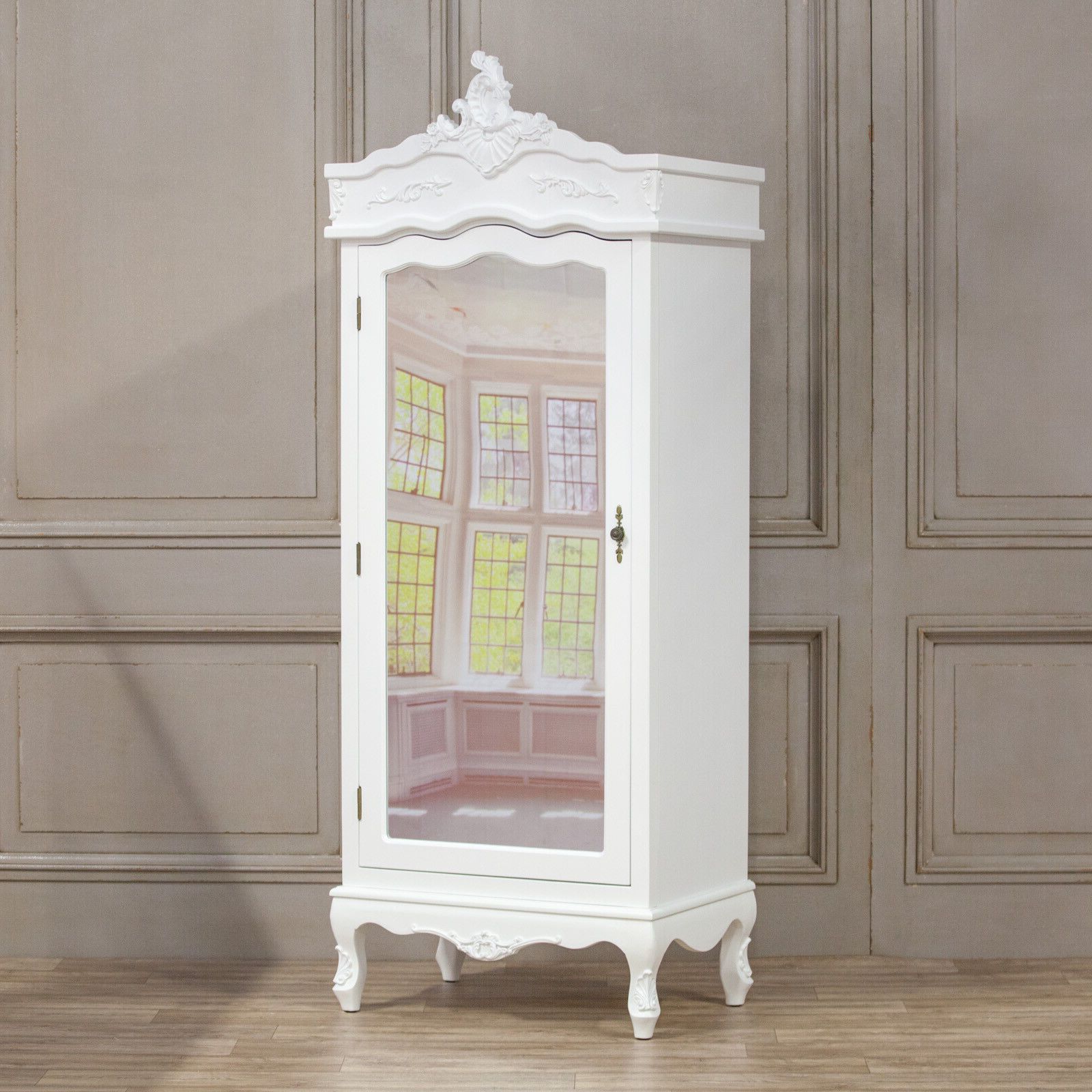 French Style White Chateau Single Armoire Full Mirror Door Shabby Chic  Wardrobe | Ebay Inside Single French Wardrobes (View 2 of 20)