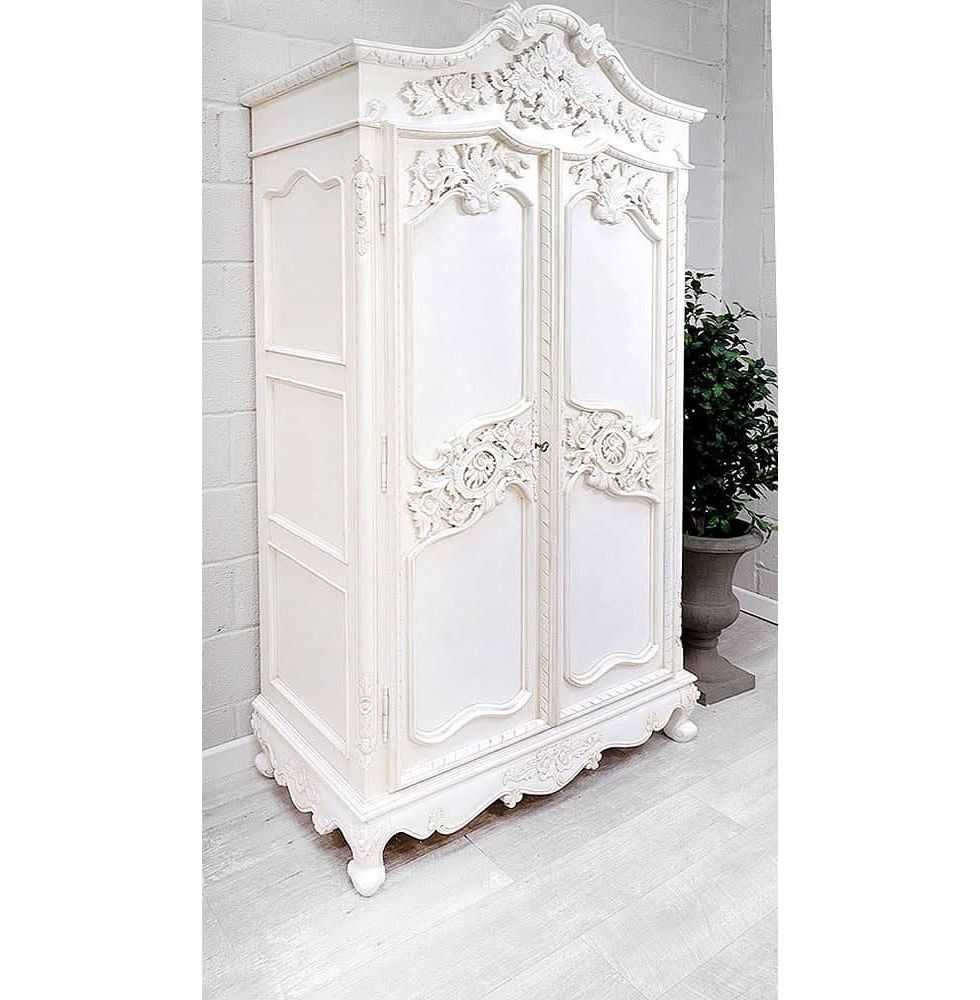 French Style White Heavy Carved Armoire Wardrobe | Nicky Cornell In French White Wardrobes (Gallery 9 of 20)