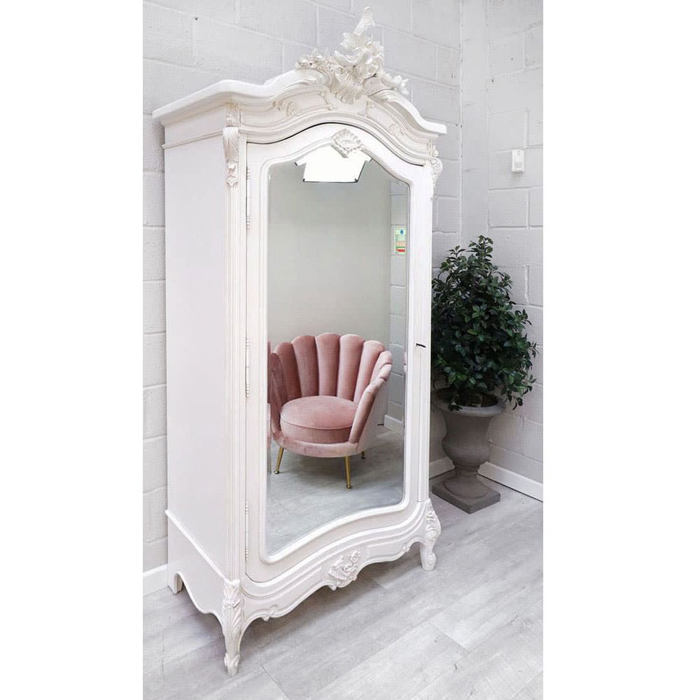 French Style White Mirrored Armoire Wardrobe | Nicky Cornell Throughout Single French Wardrobes (View 13 of 20)