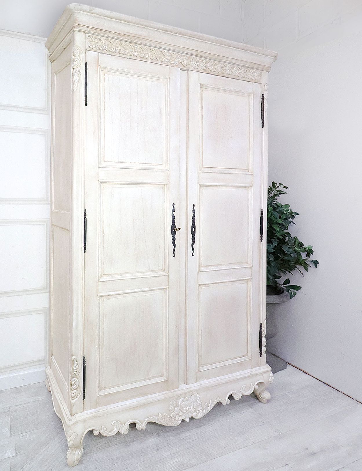 French Style Whitewashed French Style Wardrobe Armoire | Nicky Cornell Throughout Cream French Wardrobes (View 3 of 20)