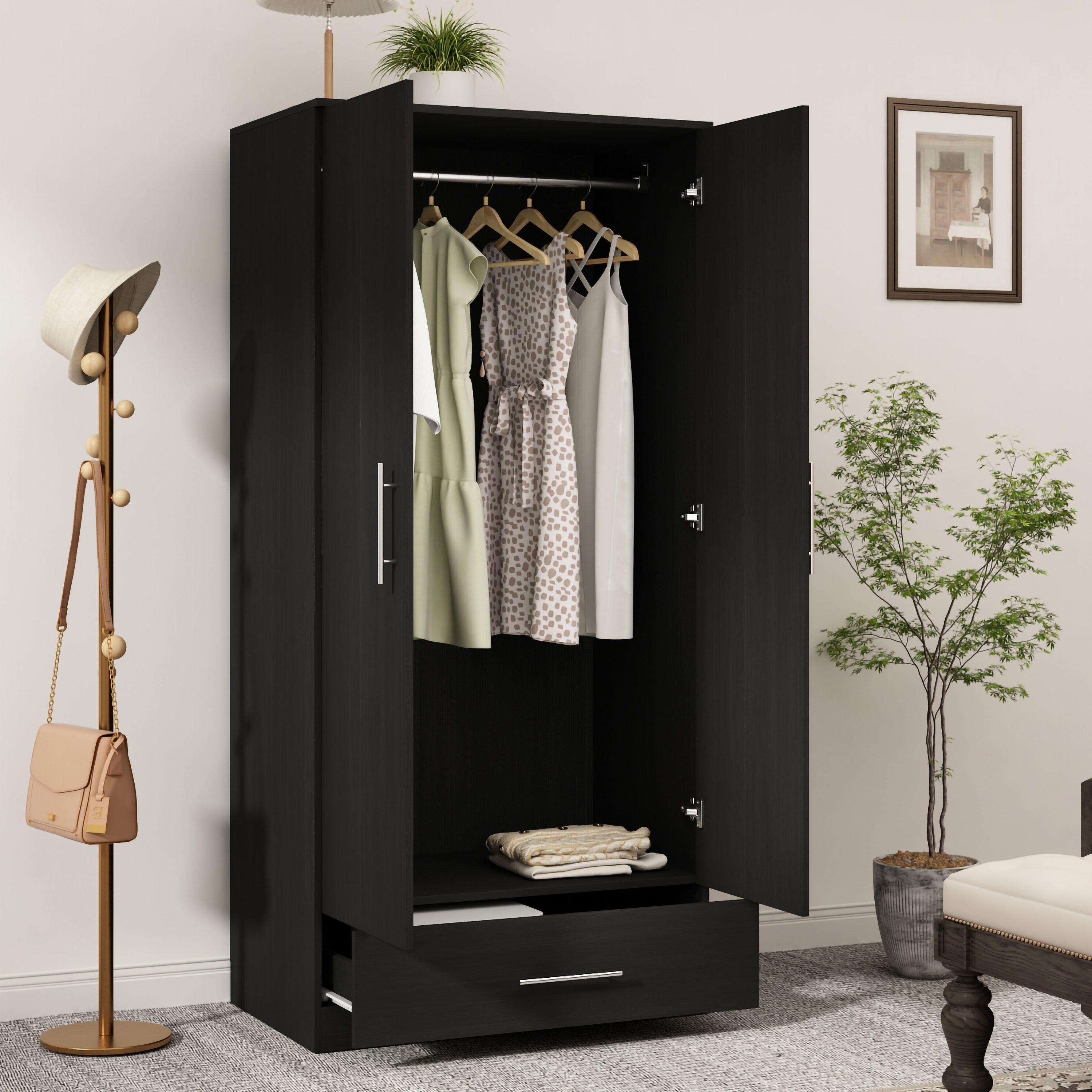 Fufu&gaga Black Armoire In The Armoires Department At Lowes With Black Single Door Wardrobes (View 17 of 20)