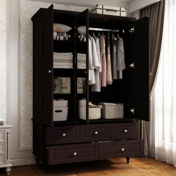 Fufu&gaga Black Paint 47.2 In. W Big Wardrobe Armoires W/mirror, Hanging  Rod, Drawers, Adjustable Shelves 70.9 In. H X 20 In (View 3 of 20)