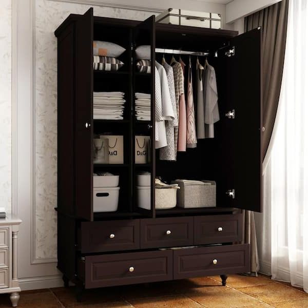 Fufu&gaga Black Paint 47.2 In. W Big Wardrobe Armoires W/mirror, Hanging  Rod, Drawers, Adjustable Shelves 70.9 In. H X 20 In (View 12 of 20)