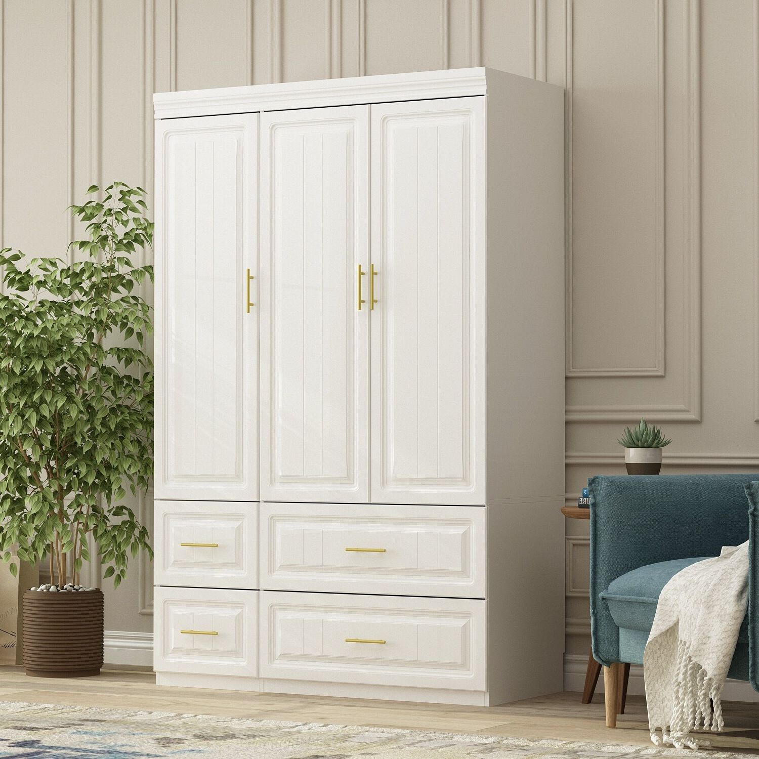 Fufu&gaga Large Armoire Combo Wardrobes Closet Storage Cabinet White – On  Sale – Bed Bath & Beyond – 36502870 Inside Wardrobes And Drawers Combo (Gallery 9 of 20)
