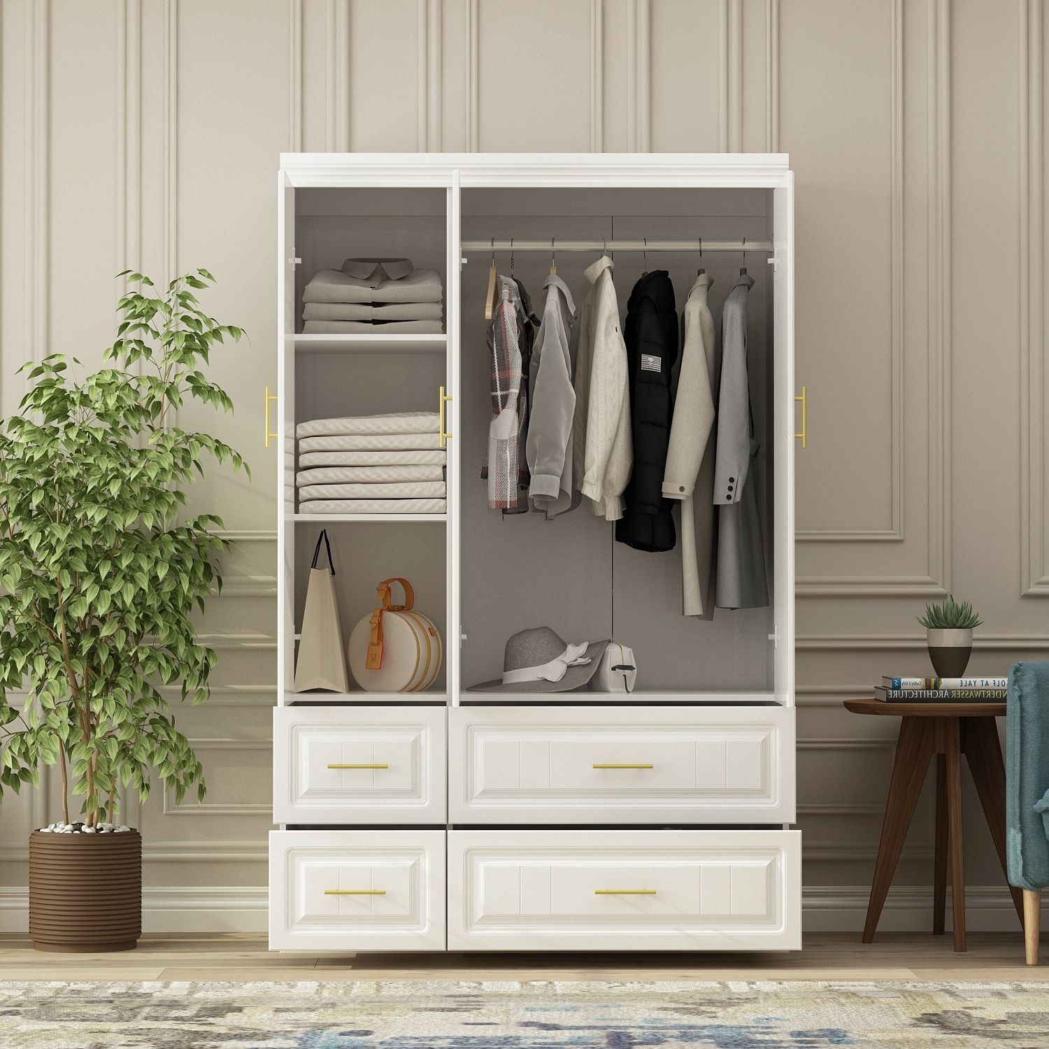 Fufu&gaga Large Armoire Combo Wardrobes Closet Storage Cabinet White – On  Sale – Bed Bath & Beyond – 36502870 Pertaining To Large White Wardrobes With Drawers (View 13 of 20)