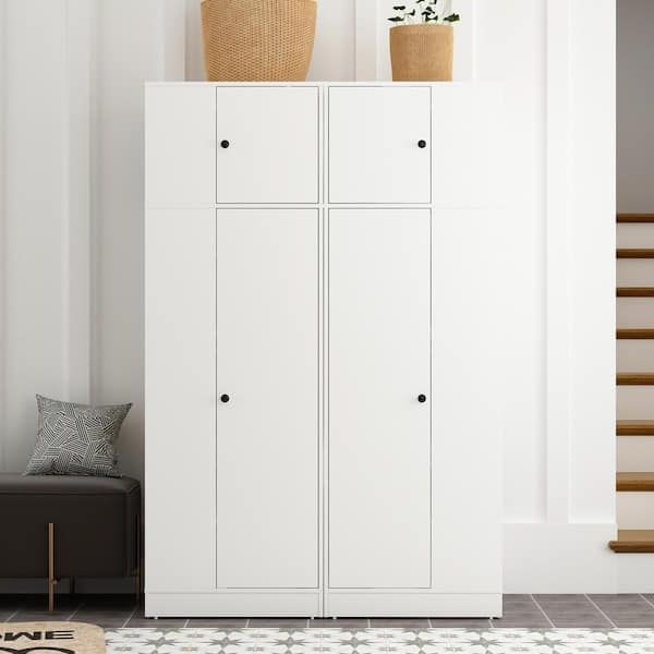 Fufu&gaga One Piece White Wood 23.6 In. W Small Armoires Corner Wardrobe  With Side Open Shelves, Hanging Rod (19.7 In (View 12 of 20)