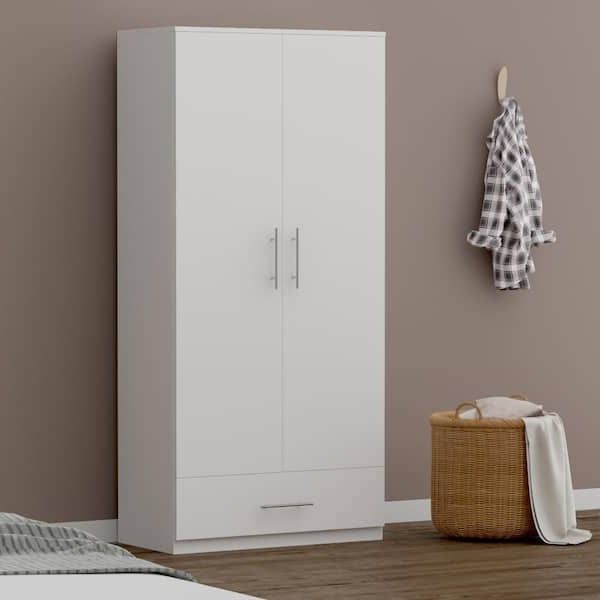 Fufu&gaga White 2 Door Wardrobe Armoire With 1 Drawers And Hanging Rod 66.9  In. H X 31.5 In. W X 18.9 In. D Kf200167 01 Xin – The Home Depot Pertaining To Cheap 2 Door Wardrobes (Gallery 3 of 20)
