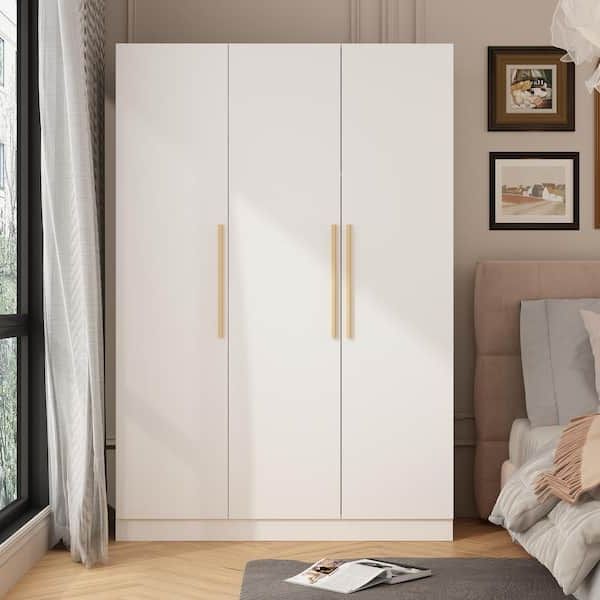 Fufu&gaga White 3 Door Armoires Wardrobe With Hanging Rod And Storage  Shelves (70.8 In. H X 46.6 In. W X 19.7 In. D) Kf210151 012 – The Home Depot Intended For Wardrobes With 3 Hanging Rod (Gallery 3 of 20)