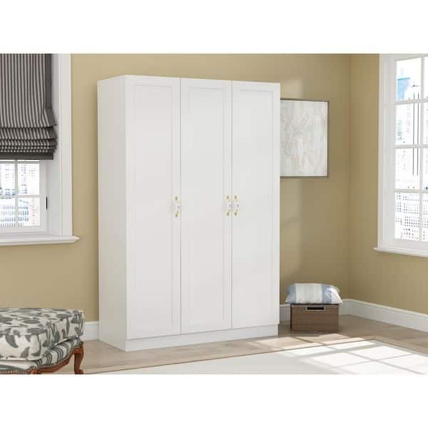 Fufu&gaga White 3 Doors Armoires Wardrobe With Hanging Rod And Storage  Cubes 69.6 In. H X 47.2 In. W X 19.6 In. D Kf310028 – The Home Depot Pertaining To Wardrobes With 3 Hanging Rod (Gallery 6 of 20)