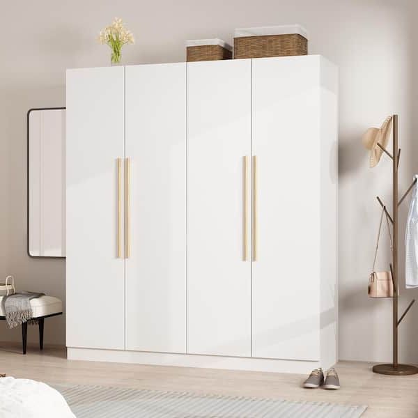 Fufu&gaga White 4 Door Wardrobe Armoire With Hanging Rod And Storage  Shelves (70.9 In. H X 61.7 In. W X 19.7 In. D) Kf210109 – The Home Depot Regarding Wardrobes With Double Hanging Rail (Gallery 16 of 20)