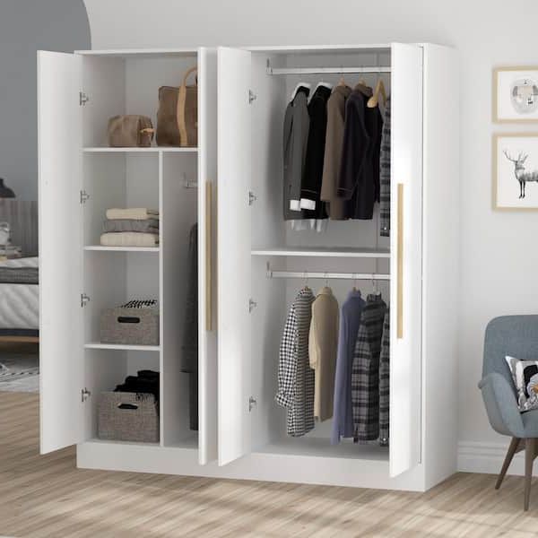 Fufu&gaga White 4 Door Wardrobe Armoires With Hanging Rod And Storage  Shelves (70.9 In. H X 63 In. W X 19.7 In (View 13 of 20)